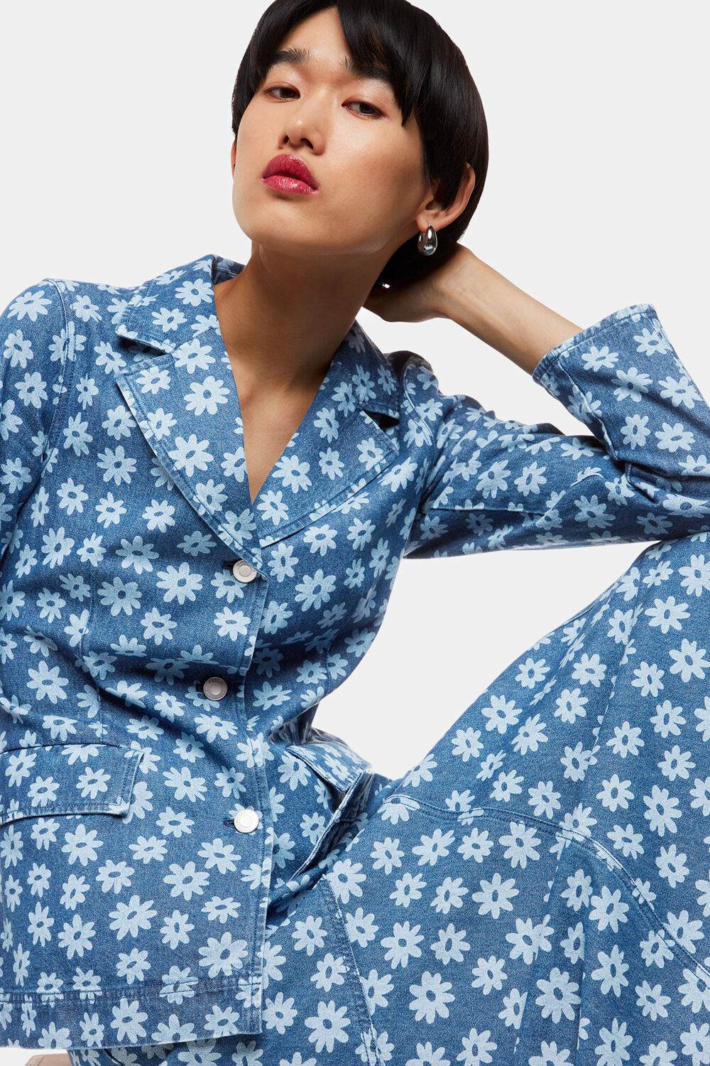 Graphic Daisy Denim Blazer